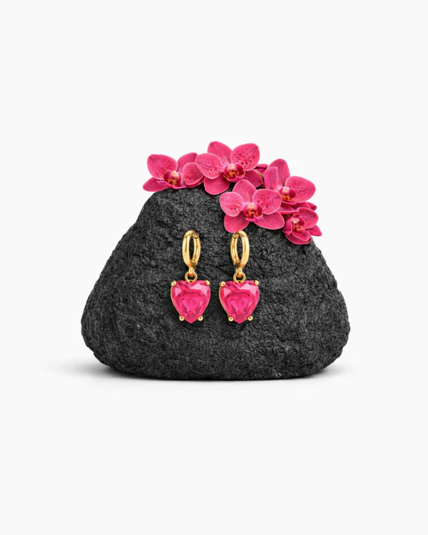 Brincos Coração Rosa da Ilha Rosivelle