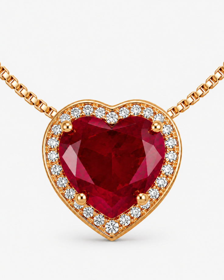 Colar Feminino Coração Vermelho com Zircônia Banhado a Ouro 24k