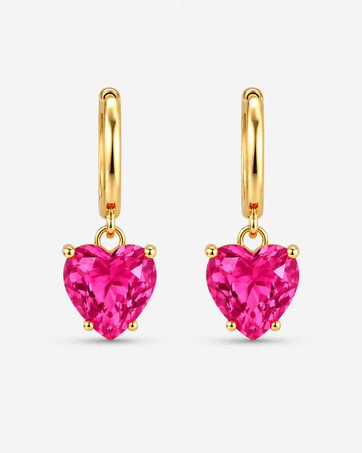 Brincos Coração Rosa Rosivelle com Zircônia Banhado a Ouro 24K