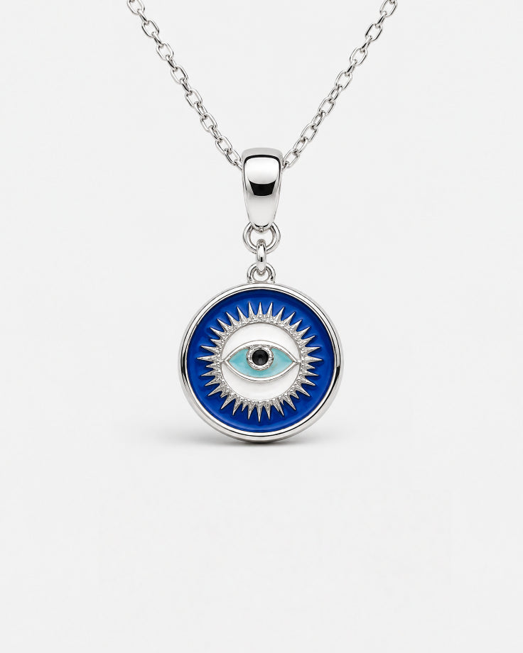 Colar Feminino Olho Grego Azul Banhado a Ouro Branco 24k